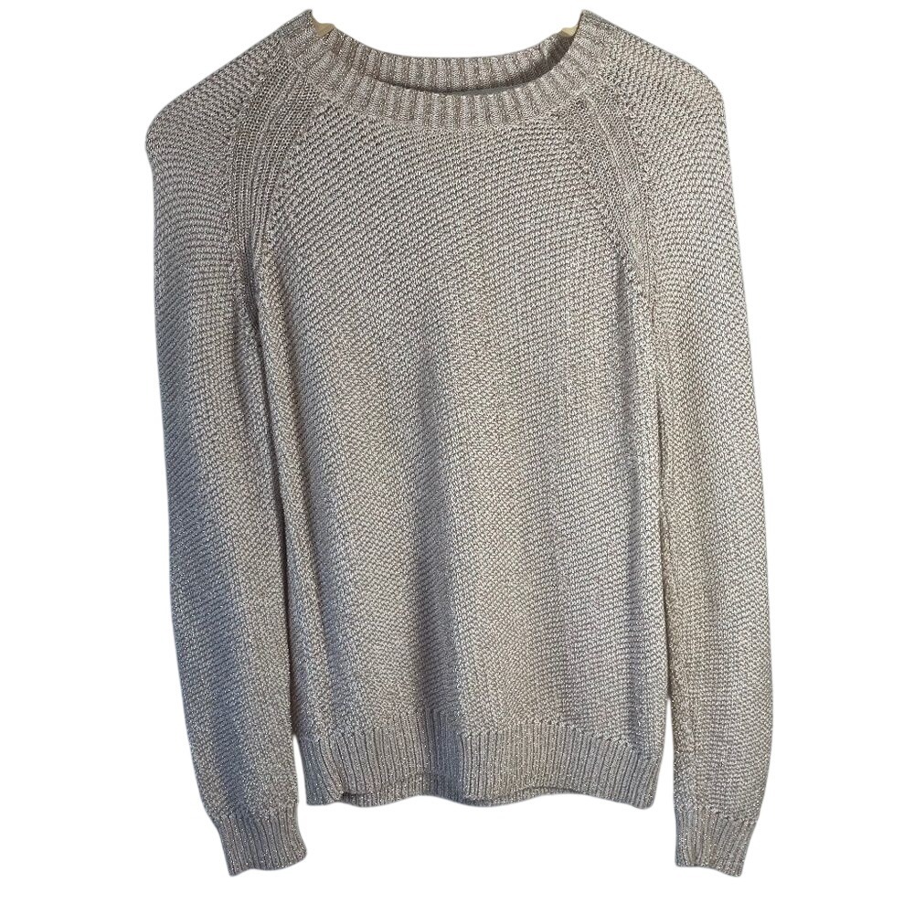 Maje Cream Cable‎ Knit Metallic Thread Crew Neck Sweater Sz S